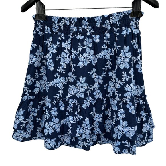 J.Crew Paisley Floral Print Mini Navy Ble Tiered Cotton Flounce Skirt Small - Picture 4 of 6